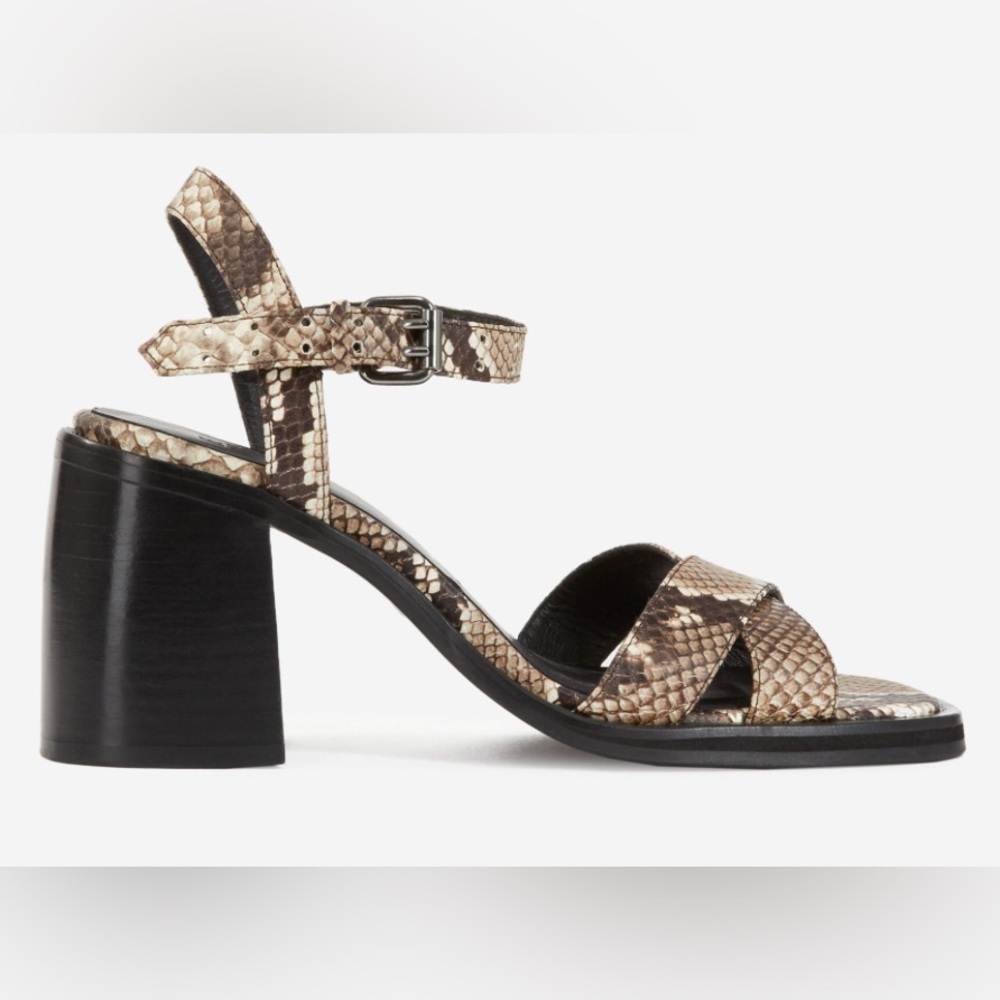 NWT The Kooples Snakeskin Effect Block Heeled Leather Sandals - Size 41 / 10